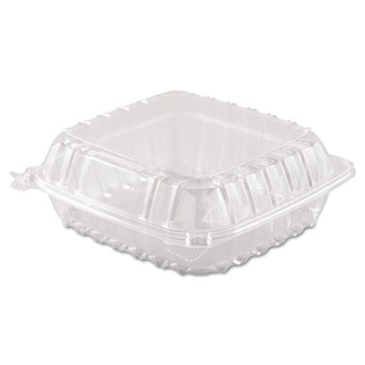 Dart ClearSeal Hinged-Lid Plastic Containers  8 3 10 x 8 3 10 x 3  Clear  250 Carton (DCC C90PST1)