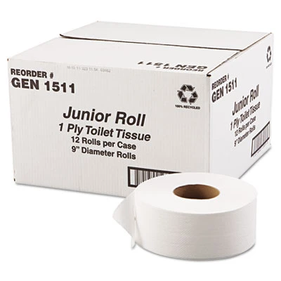 GEN JRT Jumbo Bath Tissue  Septic Safe  1-Ply  White  9  dia  12 Rolls Carton (GEN 1511)