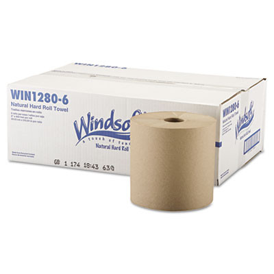 Windsoft Hardwound Roll Towels  8  x 800 ft  Natural  6 Rolls Carton (WIN 1280-6)