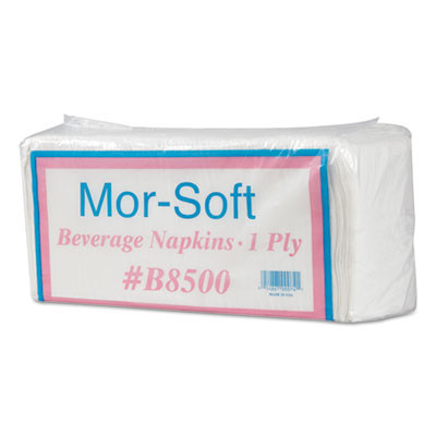 Morcon Tissue Morsoft Beverage Napkins  9 x 9 4  White  500 Pack  8 Packs Carton (MOR B8500)