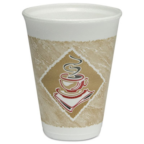 Dart Caf    G Hot Cold Cups  Foam  12oz  White w Brown   Red  20 Bag  50 Bags Carton (DCC 12X12G)
