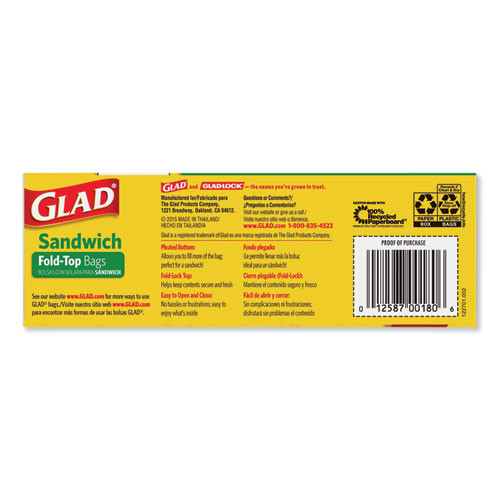 Glad Fold-Top Sandwich Bags  6 5  x 5 5   Clear  180 Box (CLO 60771)