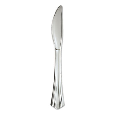 WNA Heavyweight Plastic Knives  Silver  7 1 2   Reflections Design  600 Carton (WNA 630155)