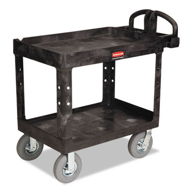 Rubbermaid Commercial Heavy-Duty Utility Cart  Two-Shelf  25 88w x 45 25d x 37 13h  Black (RCP 4520-10 BLA)