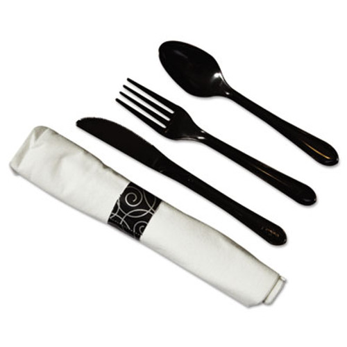 Hoffmaster CaterWrap Heavyweight Cutlery Combo  Fork Spoon Knife Napkin  Black  100 Carton (HFM 119971)