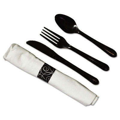 Hoffmaster CaterWrap Heavyweight Cutlery Combo  Fork Spoon Knife Napkin  Black  100 Carton (HFM 119971)