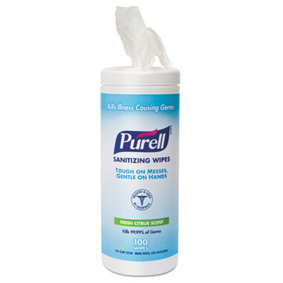 PURELL Premoistened Hand Sanitizing Wipes  Cloth  5 3 4  x 7   100 Canister (GOJ 9111-12)