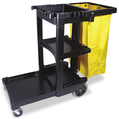 Rubbermaid Commercial Multi-Shelf Cleaning Cart  Three-Shelf  20w x 45d x 38 25h  Black (RCP 6173-88 BLA)