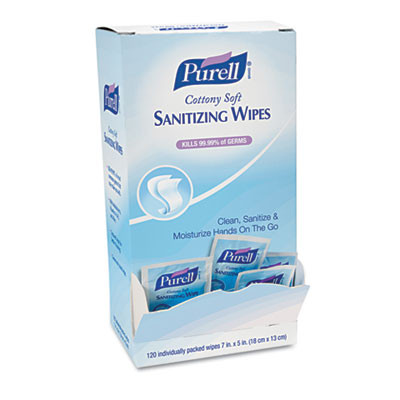 PURELL Cottony Soft Individually Wrapped Hand Sanitizing Wipes  5  x 7   120 Box (GOJ902712BX)