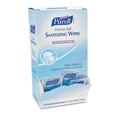 PURELL Cottony Soft Individually Wrapped Hand Sanitizing Wipes  5  x 7   120 Box (GOJ902712BX)