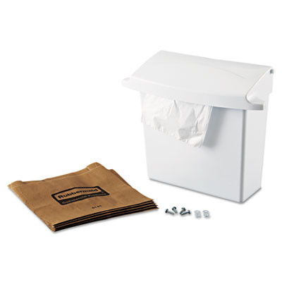 Rubbermaid Commercial Sanitary Napkin Receptacle with Rigid Liner  Rectangular  Plastic  White (RCP 6140 WHI)
