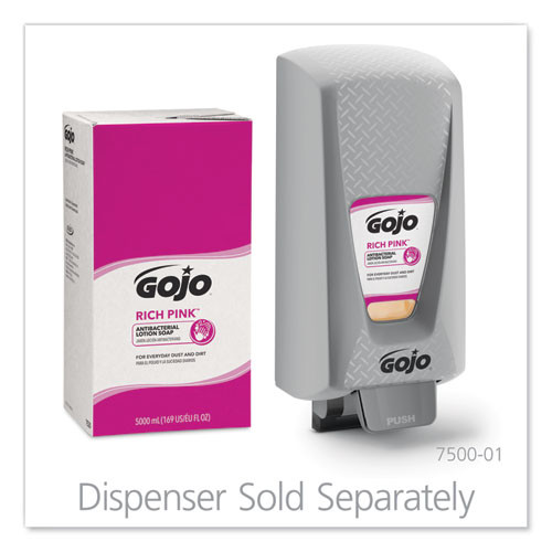 GOJO RICH PINK Antibacterial Lotion Soap Refill  5000 mL  Floral Scent  Pink  2 Carton (GOJ 7520)