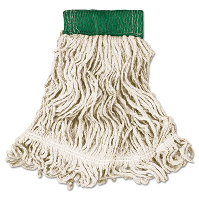 Rubbermaid Commercial Super Stitch Looped-End Wet Mop Head  Cotton Synthetic  Medium  Green White (RCP D252 WHI)