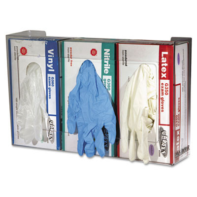 San Jamar Clear Plexiglas Disposable Glove Dispenser  Three-Box  18w x 3 3 4d x 10h (SAN G0805)