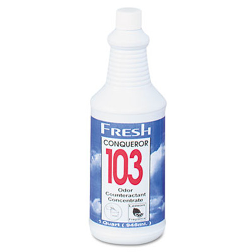 Fresh Products Conqueror 103 Odor Counteractant Concentrate  Lemon  32 oz Bottle  12 Carton (FRS 12-32WB-LE)