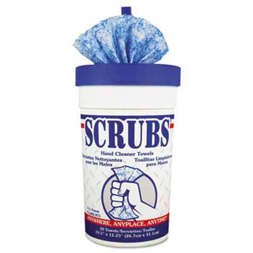 SCRUBS Hand Cleaner Towels  10 x 12  Blue White  30 Canister (DYM 42230)