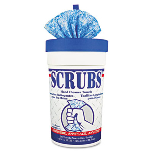 SCRUBS Hand Cleaner Towels  10 x 12  Blue White  30 Canister (DYM 42230)