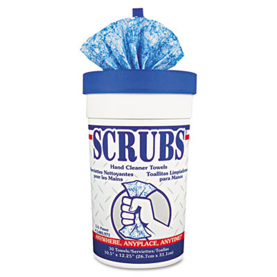 SCRUBS Hand Cleaner Towels  10 x 12  Blue White  30 Canister (DYM 42230)