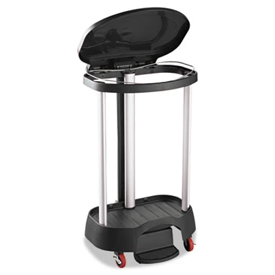 Rubbermaid Commercial Premium Step-On Linen Hamper  30 gal  20 38w x 22 25d x 37 88h  Aluminum Plastic  Black (RCP 6300 BLA)