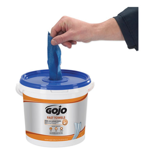 GOJO FAST TOWELS Hand Cleaning Towels  7 75 x 11  130 Bucket  4 Buckets Carton (GOJ 6298)
