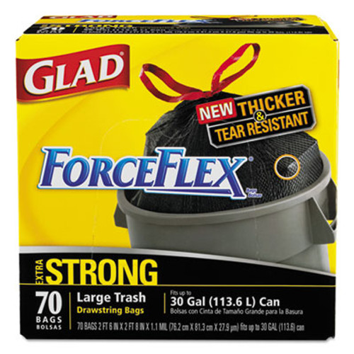 Glad ForceFlexPlus Drawstring Large Trash Bags  30 gal  1 05 mil  30  x 32   Black  70 Box (CLO 70358)