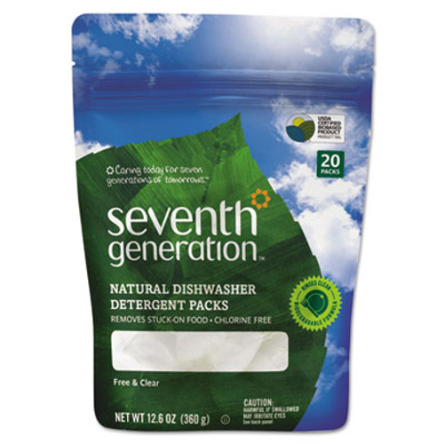 Seventh Generation Natural Dishwasher Detergent Concentrated Packs  Free   Clear  20 Packets Pack (SEV22818PK)