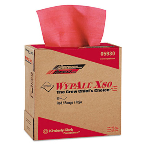 WypAll X80 Cloths with HYDROKNIT  9 1 x 16 8  Red  Pop-Up Box  80 Box  5 Box Carton (KCC 05930)