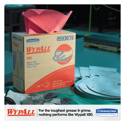WypAll X80 Cloths with HYDROKNIT  9 1 x 16 8  Red  Pop-Up Box  80 Box  5 Box Carton (KCC 05930)
