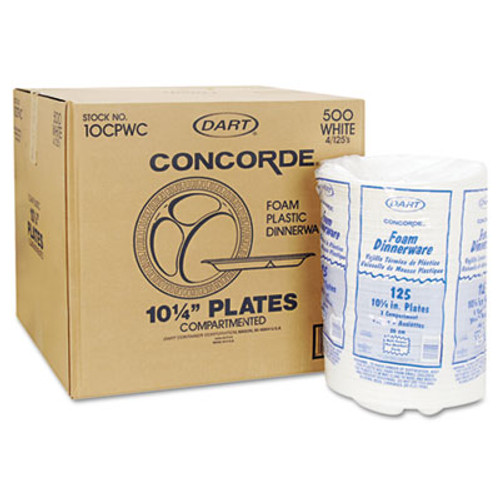 Dart Concorde Foam Plate  Compartmented  10 1 4  dia  WE  125 Pack  4 Packs Carton (DCC 10CPWCR)