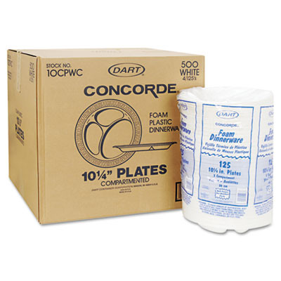 Dart Concorde Foam Plate  Compartmented  10 1 4  dia  WE  125 Pack  4 Packs Carton (DCC 10CPWCR)