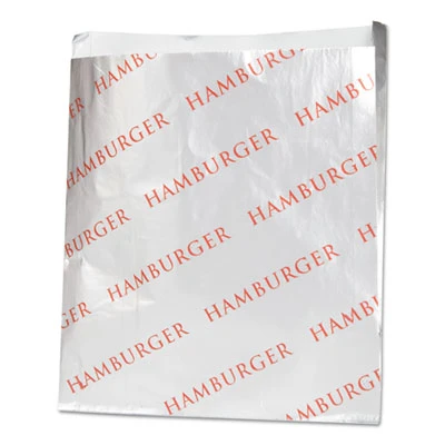 Bagcraft Foil Single-Serve Bags  6  x 6 5   Silver  Hamburger Design  1 000 Carton (BGC 300527)