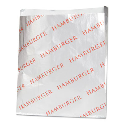 Bagcraft Foil Single-Serve Bags  6  x 6 5   Silver  Hamburger Design  1 000 Carton (BGC 300527)