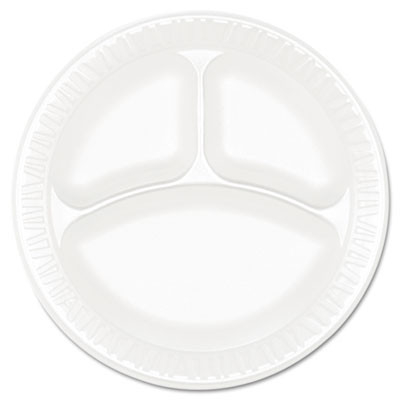 Dart Concorde Foam Plate  3-Comp  9  dia  White  125 Pack  4 Packs Carton (DCC 9CPWCR)