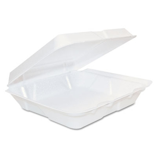 Dart Foam Hinged Lid Containers  8 x 8 x 2 1 4  White  200 Carton (DCC 80HT1R)