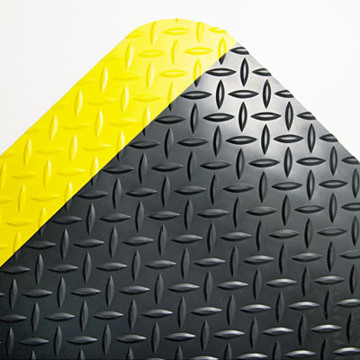 Crown Industrial Deck Plate Anti-Fatigue Mat  Vinyl  24 x 36  Black Yellow Border (CRO CD0023YB)