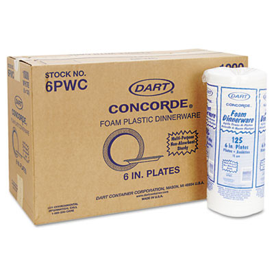 Dart Concorde Foam Plate  6  dia  White  1000 Carton (DCC 6PWCR)