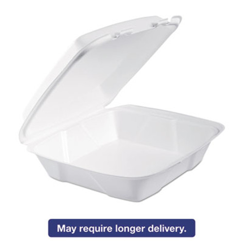 Dart Foam Hinged Lid Containers  9 375 x 9 375 x 3  White  200 Carton (DCC 90HT1R)