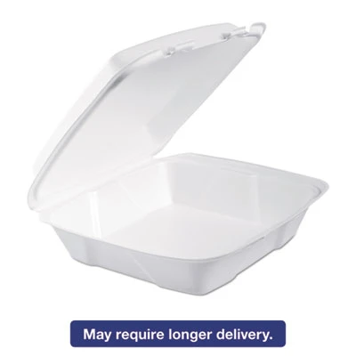 Dart Foam Hinged Lid Containers  9 375 x 9 375 x 3  White  200 Carton (DCC 90HT1R)