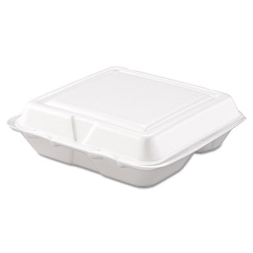 Dart Carryout Food Container  Foam  3-Comp  White  8 x 7 1 2 x 2 3 10  200 Carton (DCC 80HT3R)