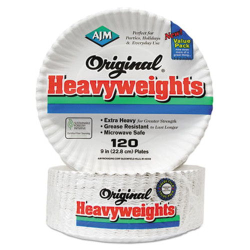 AJM Packaging Corporation Gold Label Coated Paper Plates  9  dia  White  120 PK  8 PK CT (AJMOH9AJBXWH)