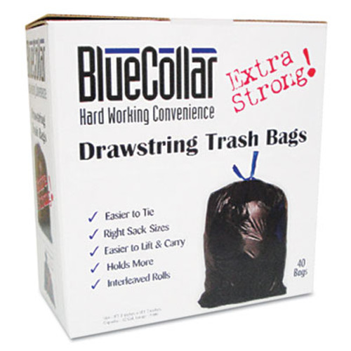BlueCollar Drawstring Trash Bags  30 gal  1 mil  30  x 34   Black  40 Box (HERN6034YKRC1)