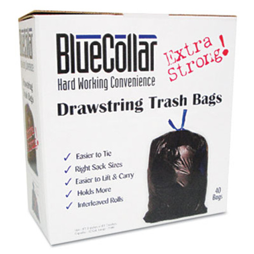 Blue Collar Black Drawstring Refuse Bags, 30 Gallon - 40 count