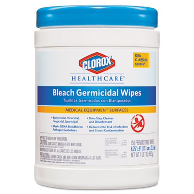 Clorox Healthcare Bleach Germicidal Wipes  6 x 5  Unscented  150 Canister (CLO30577)