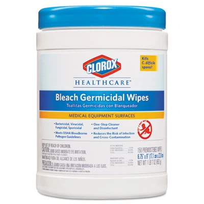 Clorox Healthcare Bleach Germicidal Wipes  6 x 5  Unscented  150 Canister (CLO30577)