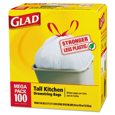 Glad Tall Kitchen Drawstring Trash Bags  13 gal  0 72 mil  24  x 27 38   Gray  100 Box (CLO 78526CT)