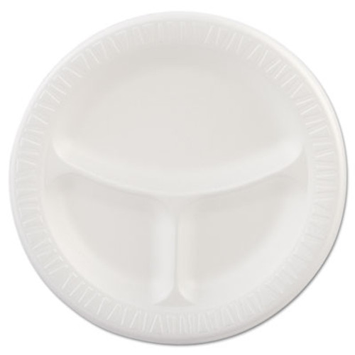 Dart Laminated Foam Plates  9  dia  White  Round  3 Compartments  125 Pk  4 Pks Ct (DCC 9CPWQR)