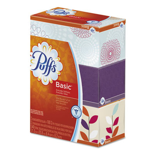 Puffs White Facial Tissue  2-Ply  White  180 Sheets Box  3 Boxes Pack  8 Packs Carton (PGC 87615)