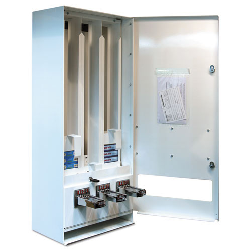 Vend-Rite Coin-Operated Soap Vender  3-Column  16 25  x 37 75  x 9 5   White Blue (VEN 394-100)