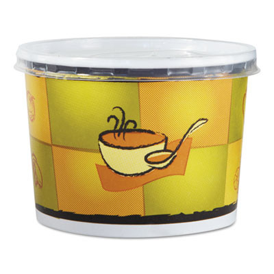 Chinet Streetside Squat Paper Food Container w  Lid  Streetside Design  12oz  250 CT (HUH 70412)