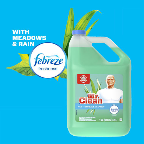 Mr. Clean Multipurpose Cleaning Solution with Febreze  128 oz Bottle  Meadows   Rain Scent (PAG23124)